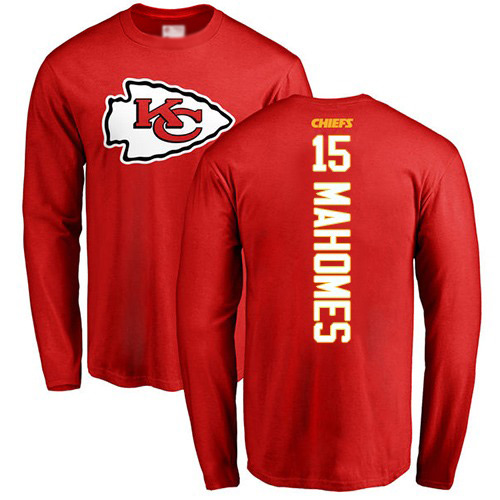 Men Kansas City Chiefs 15 Mahomes Patrick Red Backer Long Sleeve T-Shirt